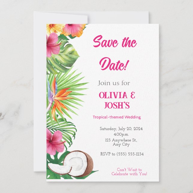 CARTE DE SAVE THE DATE MARIAGE TROPICAL (Devant)