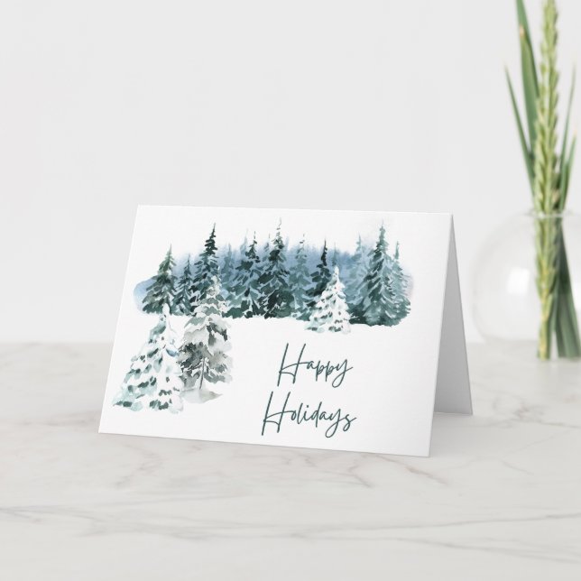 Carte de scène Arbre de Noël en Aquarelle Bleue (Devant)