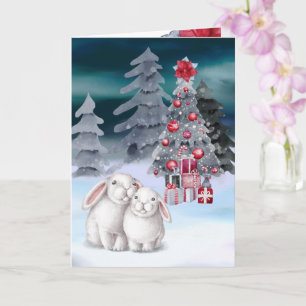 Carte de scène d'arbre de Noël avec lapin