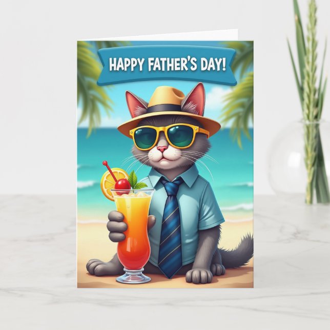 Carte de scène de la fête des pères avec un chat c (Devant)