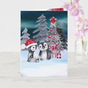 Carte de scène de l'arbre de Noël du pingouin