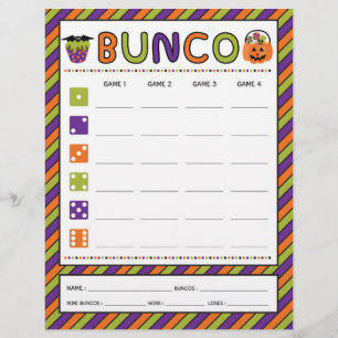 Carte de score du jeu Bunco pour la fête d'Hallowe
