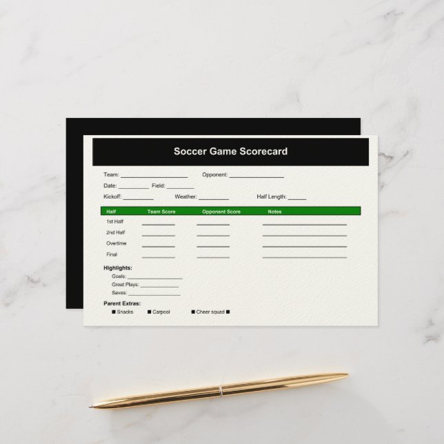 Carte de score du jeu de football (Devant/Arrière en situation)