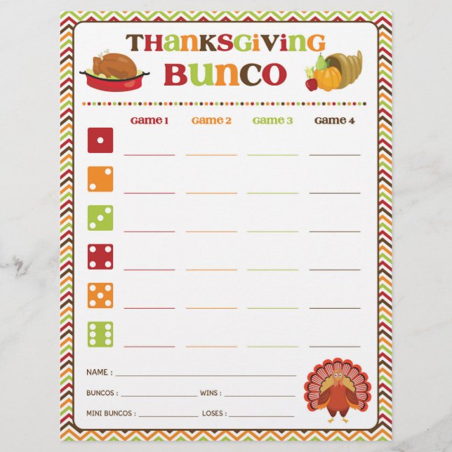 Carte de score du match de Thanksgiving Bunco Part (Devant)