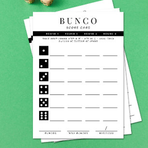 Carte de score simple Bunco noir et blanc à quatre