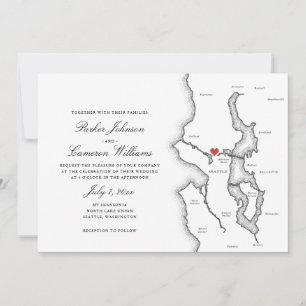 Carte de Seattle Washington Élégant Mariage Noir B