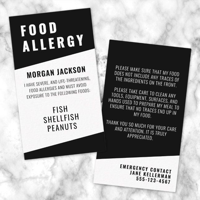 Carte de sécurité pour les allergies alimentaires (Food Allergy Safety Card)