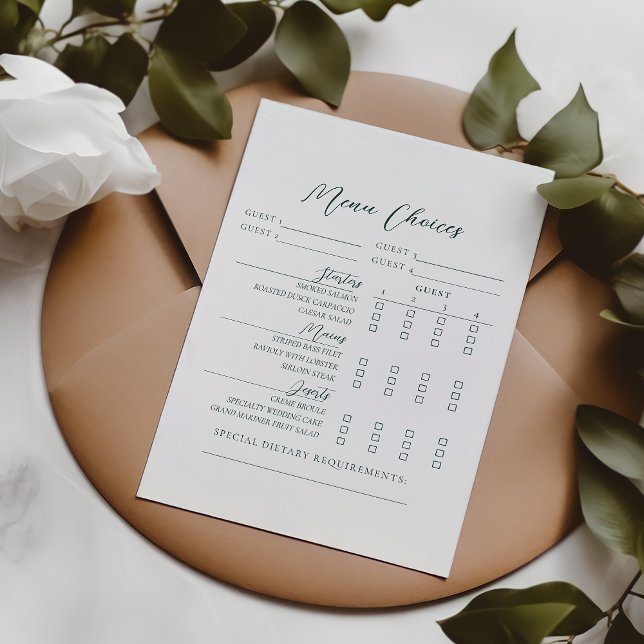 Carte de sélection de repas du menu mariage (Créateur téléchargé)