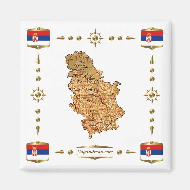 Carte de Serbie + Magnet des drapeaux (Devant)