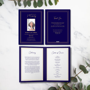 Carte de service funéraire Navy & Gold