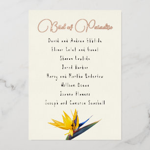 Carte de siège à huile Bird of Paradise Liste d'in