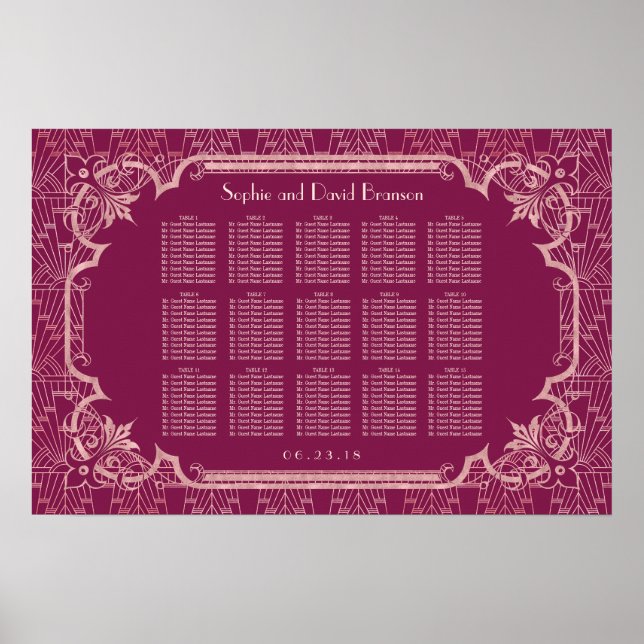 Carte de siège Art Déco Gatsby Gold Blanc (Devant)