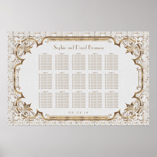 Carte de siège Art Déco Gatsby Gold Blanc (Devant)