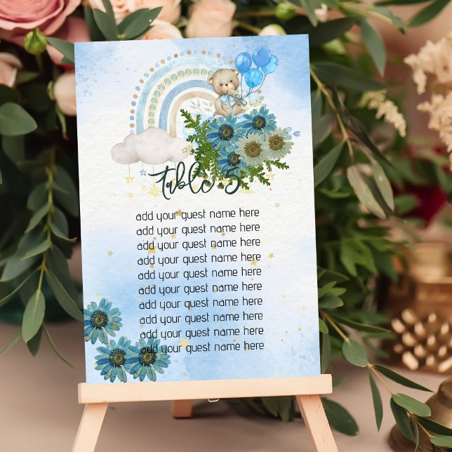 Carte de siège Beary Boho Rainbow Blue Balloon (Créateur téléchargé)