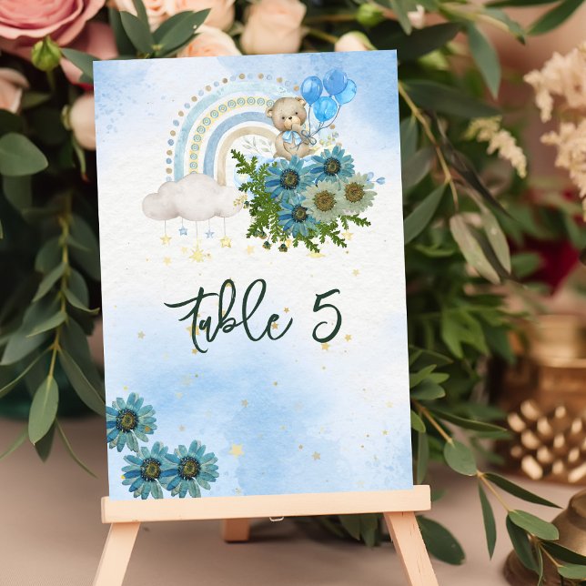 Carte de siège Beary Boho Rainbow Blue Balloon (Créateur téléchargé)