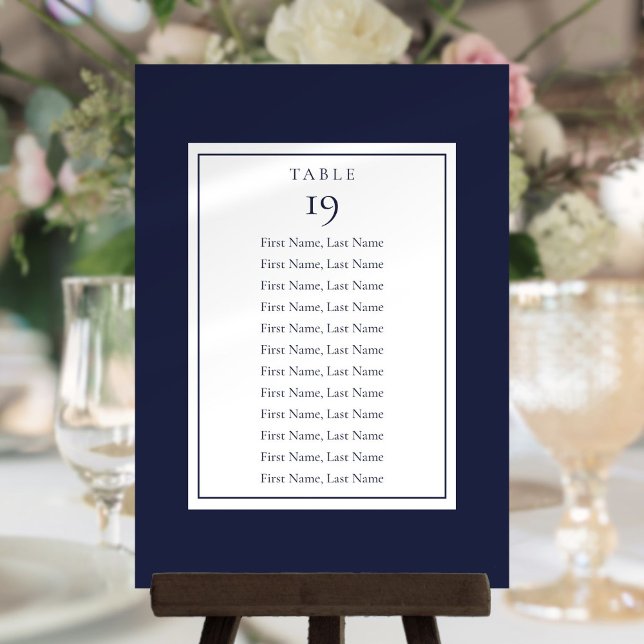 Carte de siège bleu marine Numéro de tableau (Navy Blue Seating Chart Table Number)
