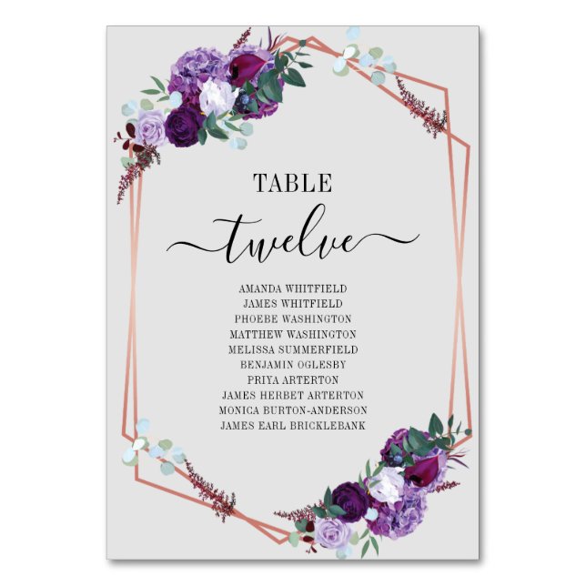 Carte de siège de Mariage Rose Floral Violet Gold  (Par défaut)