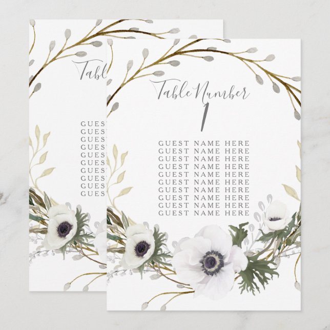 Carte de siège de table Anemone Fern Mariage de co (Devant / Derrière)