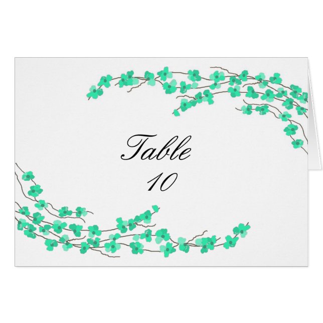 Carte de siège de table Blossoms - Blossoms Turquo (Devant Horizontal)