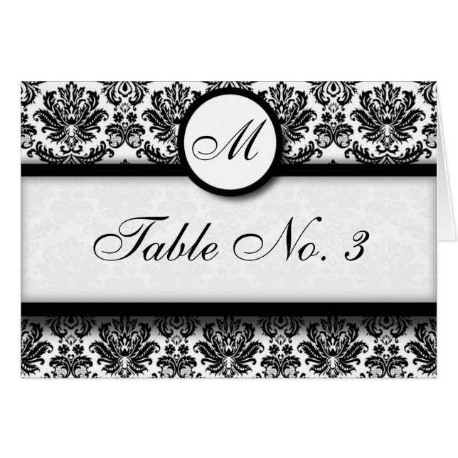 Carte de siège de table Damask noir et blanc (Devant horizontal)