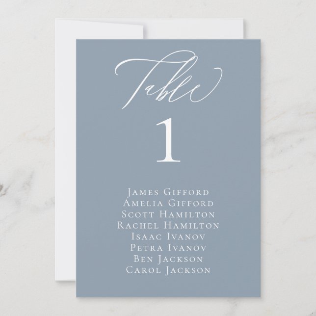 Carte de siège de table Dusty Blue Calligraphy (Devant)