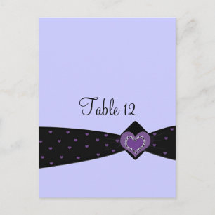 Carte de siège de table en ruban noir et violet
