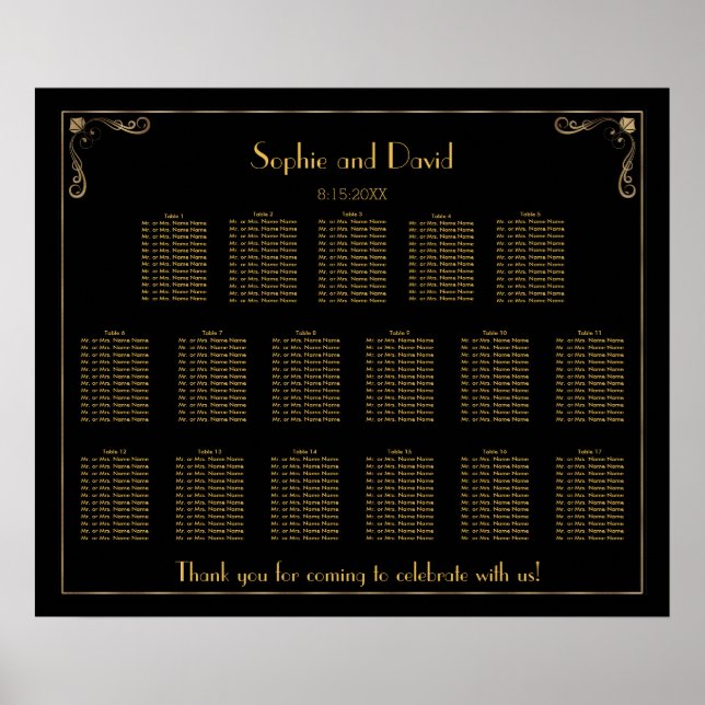 Carte de siège Mariage Art Déco Great Gatsby (Devant)