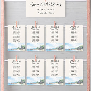 Carte de siège Mariage d'aquarelle de plage d'été