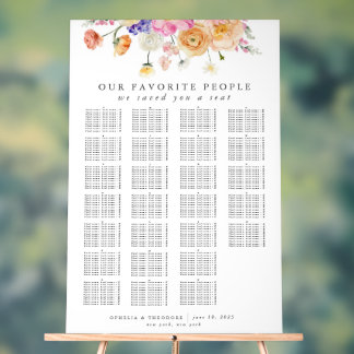 Carte de siège Mariage d'aquarelle florale brillan