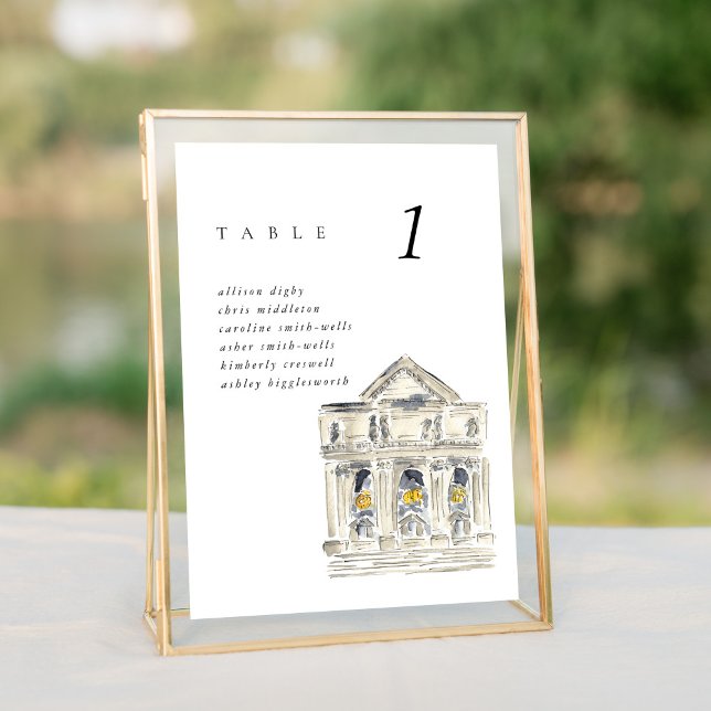 Carte de siège Mariage de la Bibliothèque publique (Watercolor New York City Public Library wedding table number seating chart sign.)