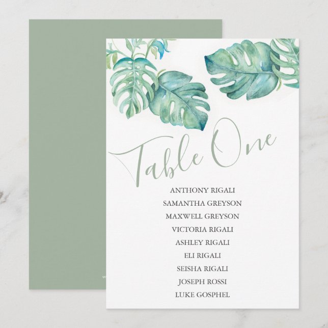 Carte de siège Mariage de verdure tropicale (Devant / Derrière)