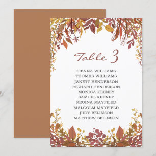 Carte de siège mariage feuille