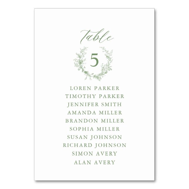 Carte de siège Mariage floral de Toile verte Sage (Par défaut)