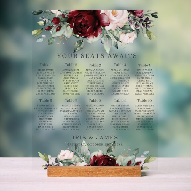 Carte de siège Mariage floral rousse Rustique Bour (Neutre)