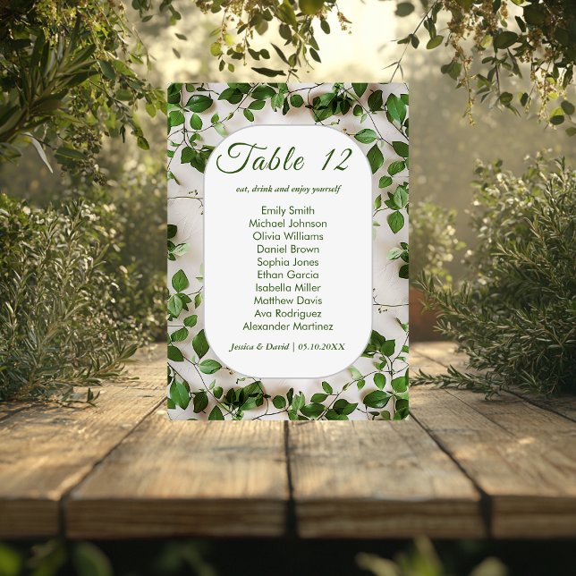 Carte de siège Mariage minimaliste de feuillage ve (Créateur téléchargé)
