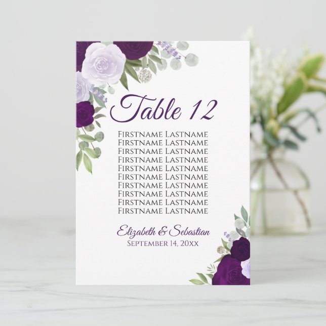Carte de siège Mariage Rose Boho violet Grande car (Debout devant)