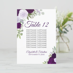 Carte de siège Mariage Rose Boho violet Grande car
