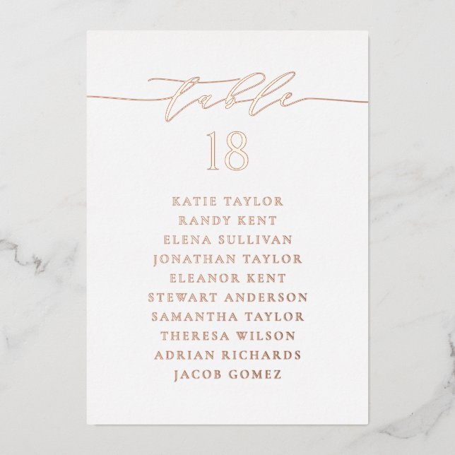 Carte de siège Mariage rose Gold Minimalist Script (Recto)