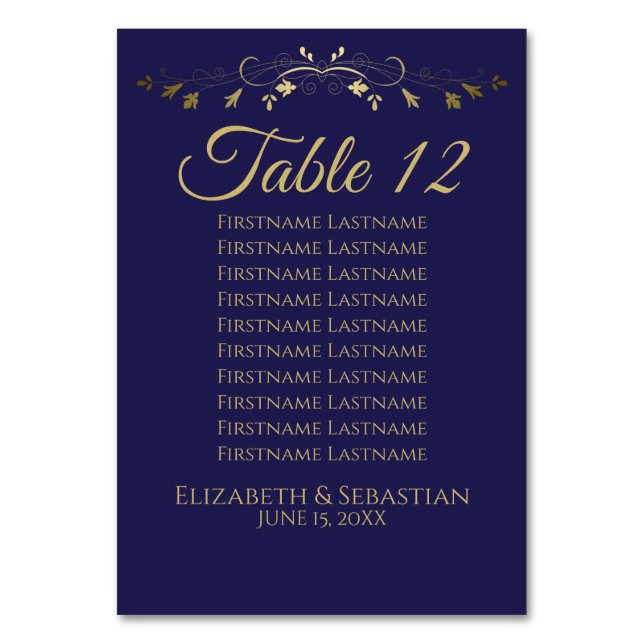 Carte de siège Mariage simple Elgant Gold & Navy (Par défaut)