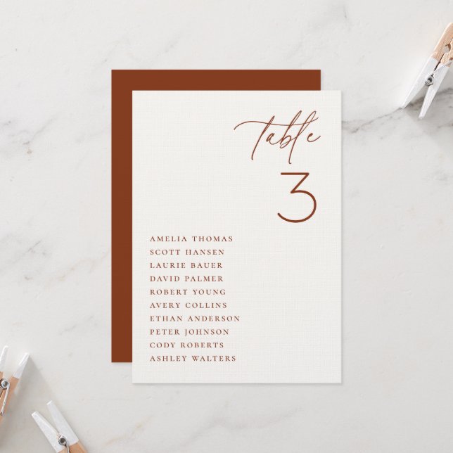 Carte de siège minimaliste pour Mariage (Devant/Arrière en situation)