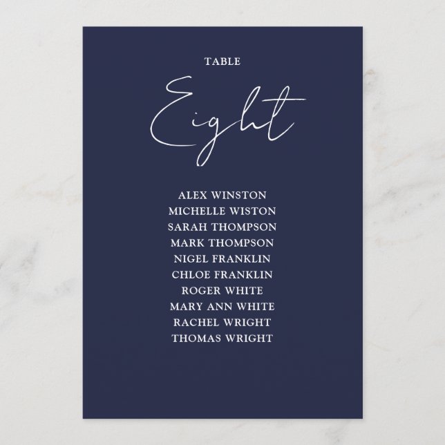 Carte de siège moderne bleu marine Numéro de table (Devant)