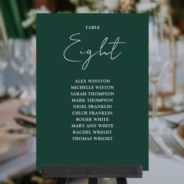 Carte de siège moderne Emerald Green Numéro du tab (Emerald Green Modern Seating Chart Table Number)
