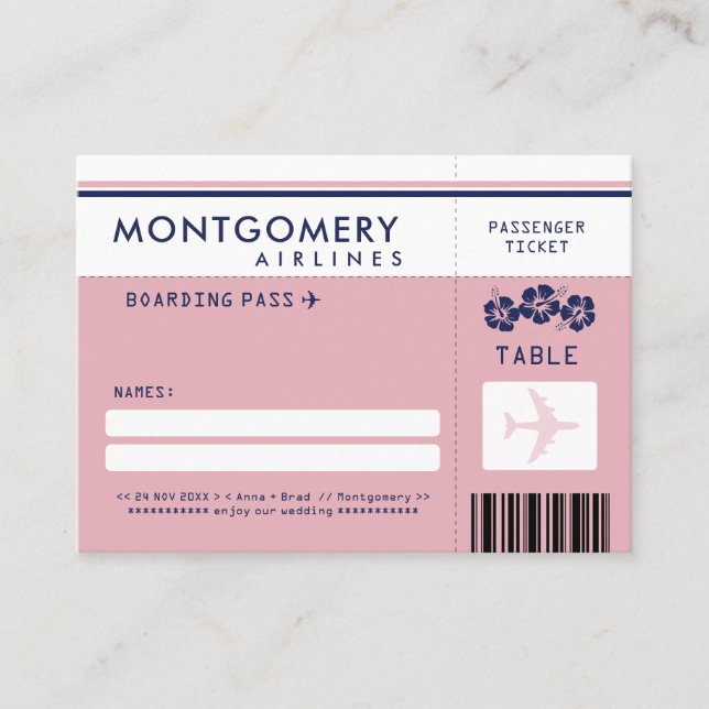 Carte de siège Pink and Navy Hibiscus Boarding Pas (Devant)