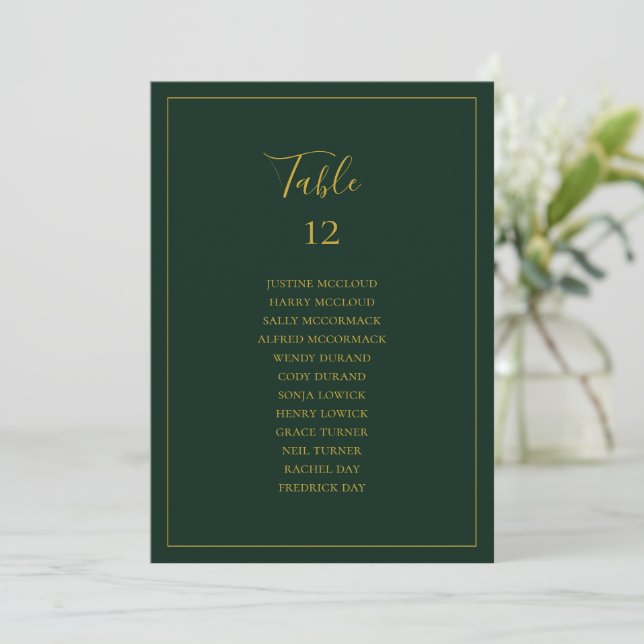 Carte de siège pour le numéro de table verte de No (Debout devant)