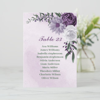 Carte de siège romantique violet blanc verdure