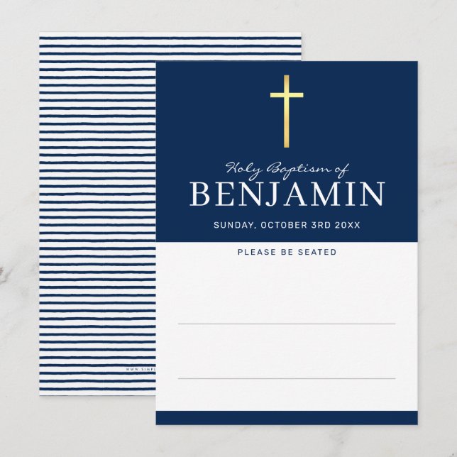 CARTE DE SIÈGE saint baptême minima marine bleu (Devant / Derrière)