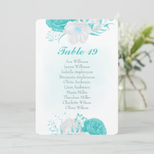 carte de sièges fleurs blanches turquoise