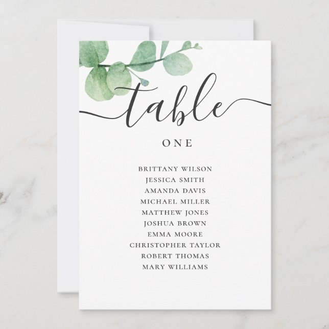 Carte de sièges mariage du script d'eucalyptus d'a (Devant)
