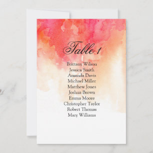 Carte de sièges mariage rouge aquarelle. Plan cora