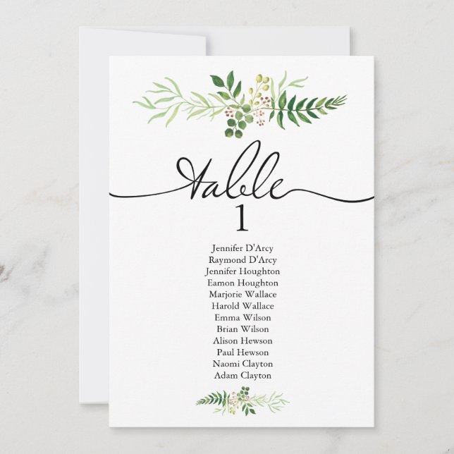 Carte de sièges mariage simple vert, police modern (Devant)